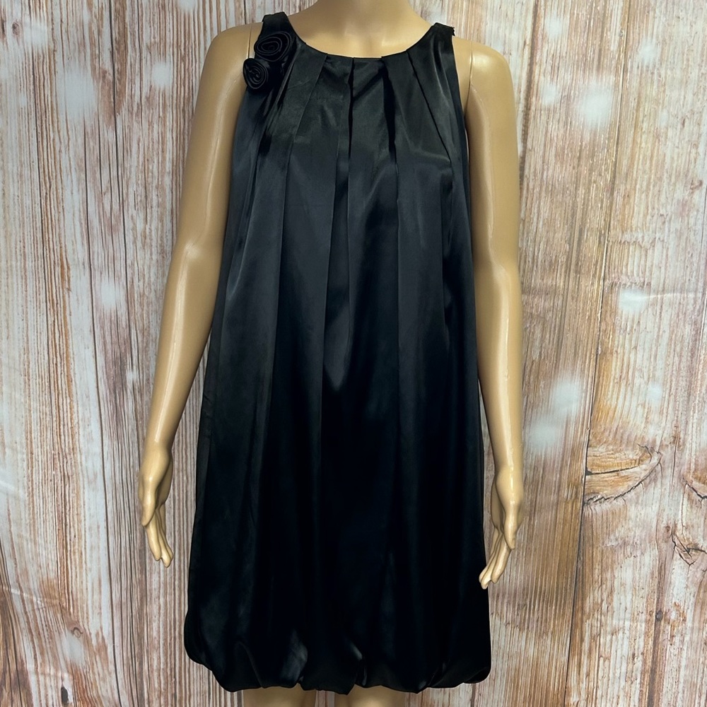 Z Studio Black Satin Pleated Neck‎ Bubble Dress